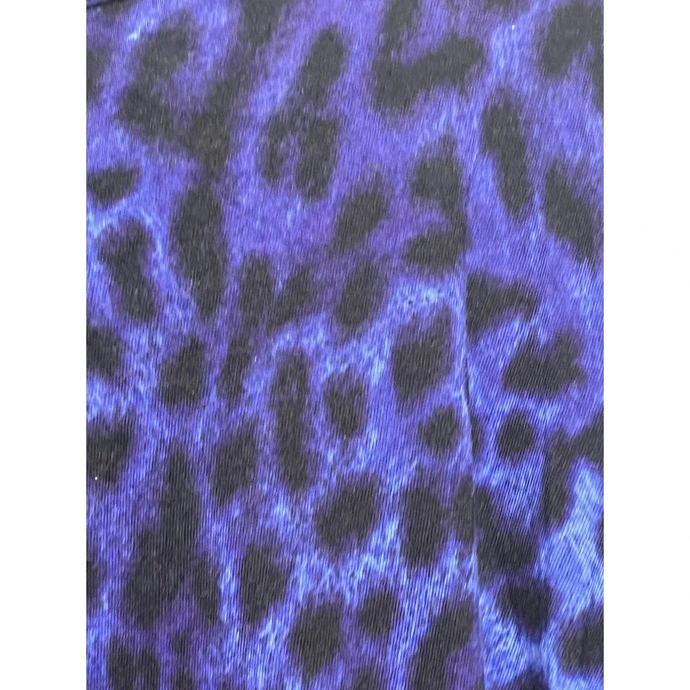 Michael Kors Womens XL Blue Black Leopard Animal Print Long Sleeve Crew Neck Top